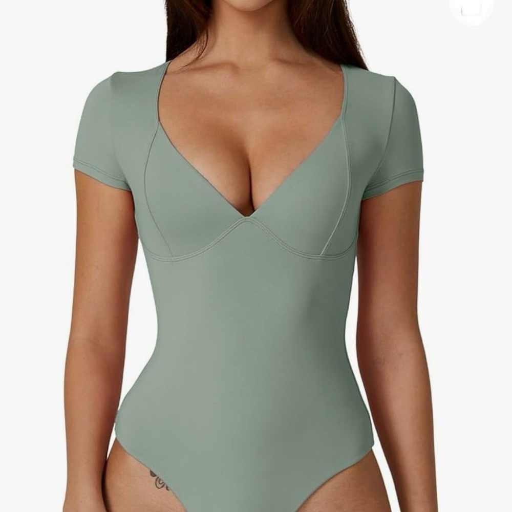 Women's V Neck Short Sleeve BodySuit-XS